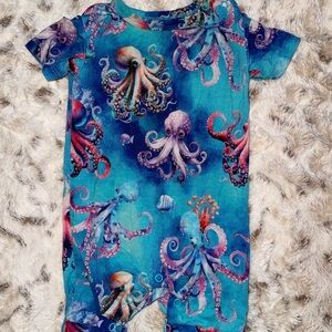 Blue Octopus Print Kids One-Piece Romper